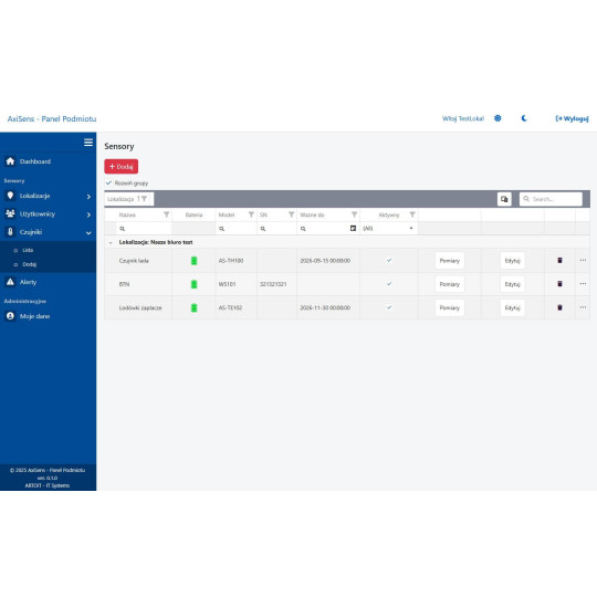 Rozszerzenie o kolejne 3 punkty pomiarowe w chmurze AxiSensCloud na 1 rok