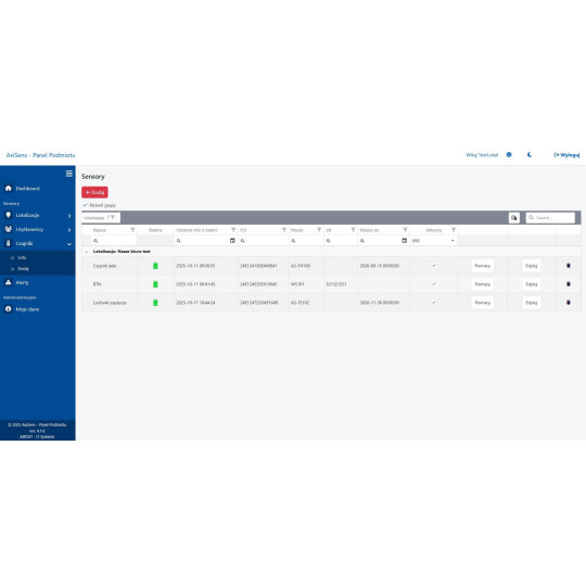 Rozszerzenie o kolejne 3 punkty pomiarowe w chmurze AxiSensCloud na 1 rok